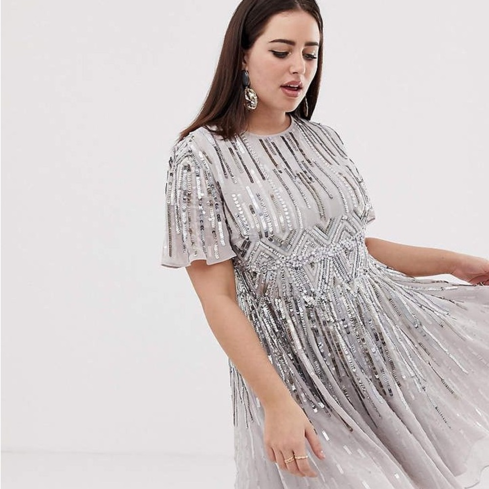 ASOS DESIGN Curve mini skater dress with sparkle embellishment Sz 12